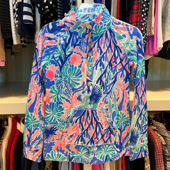 Lilly Pulitzer XXS Captain Popover Multi Jet Stream, Gold Buttons, Pocket Pouch - Picture 4 of 4